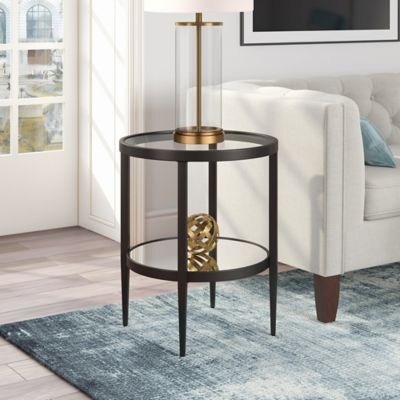 Hudson&Canal Hera Round Mirrored Table with 1 Shelf, Black/Bronze