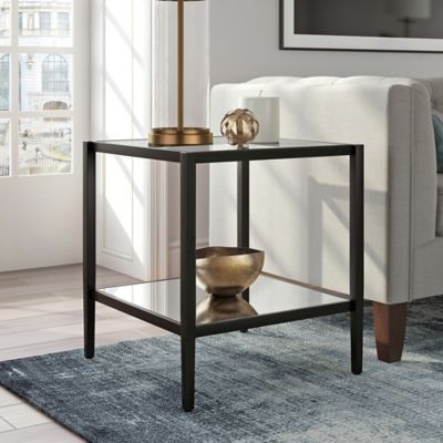 Hudson&Canal Hera Square Mirrored Table with 1 Shelf, Black/Bronze