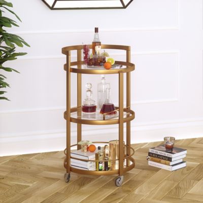 Image showing  3-Tier Hause Mirrored Wheeled Bar Cart