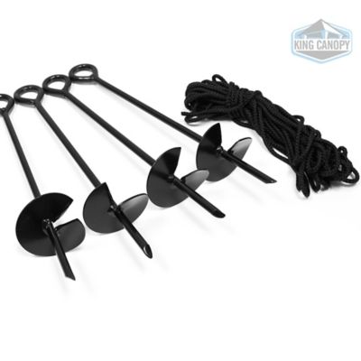 Image showing  Screw-In Steel Auger Anchor Kit with Rope, Black, 4-Pack