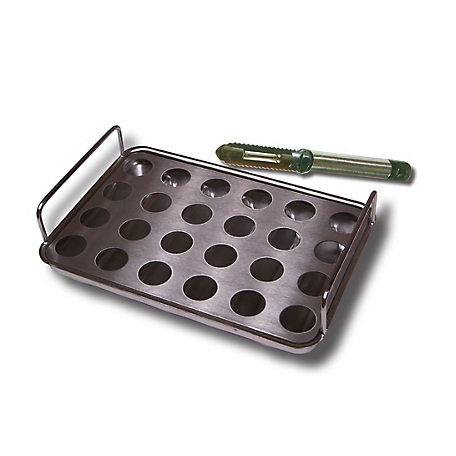 King Kooker 24-Hole Stainless Steel Jalapeno Rack and V-Bottom Cooking Tray with Corer Tool, Lifting Handles