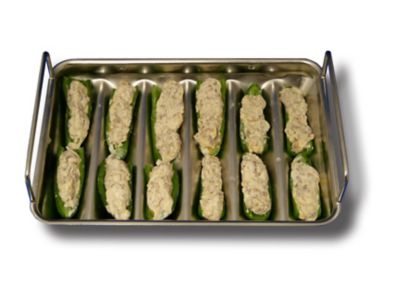 Image showing  24-Hole Stainless Steel Jalapeno Rack and V-Bottom Cooking Tray with Corer Tool, Lifting Handles