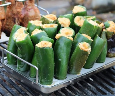 Image showing 5 th King Kooker 24-Hole Stainless Steel Jalapeno Rack and V-Bottom Cooking Tray with Corer Tool, Lifting Handles