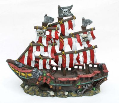 Penn-Plax Striped Pirate Ship Bow and Stern Aquarium Decoration, Medium