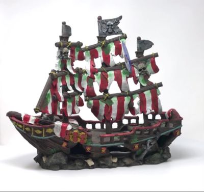 Image showing  Striped Pirate Ship Bow and Stern Aquarium Decoration, Medium