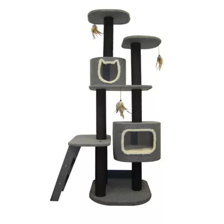 Penn-Plax 68 in 2-Post Vertical Cat Tower with Hideaway Fleece and Sisal Rope Cat Trees & Condos