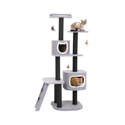 Image showing  68 in. 2-Post Vertical Cat Tree with Hide-Away, Fleece and Sisal Rope