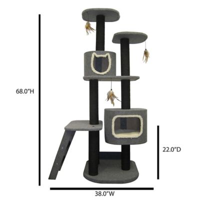 Image showing  68 in. 2-Post Vertical Cat Tree with Hide-Away, Fleece and Sisal Rope