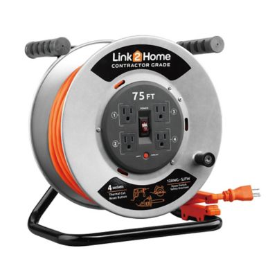 Link2Home 75 ft. Contractor-Grade Heavy-Duty High-Visibility Power Reel Extension Cord with 4 Power Outlets Everything you need in an extension  cord
