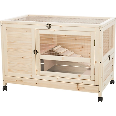 TRIXIE natura X-Small Indoor Rabbit Hutch, Pet House for Rabbits and Guinea Pigs, Bunny Cage on Wheels, Pull Out Tray