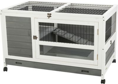 TRIXIE natura Small Indoor Rabbit Hutch, Pet House for Rabbits and Guinea Pigs, Bunny Cage on Wheels, Pull Out Tray