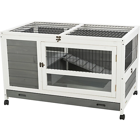 TRIXIE natura Small Indoor Rabbit Hutch, Pet House for Rabbits and Guinea Pigs, Bunny Cage on Wheels, Pull Out Tray