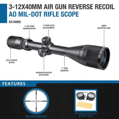 Image showing  3-12x40 AO Airgun Reverse Recoil Rifle Scope with Mil-Dot Reticle