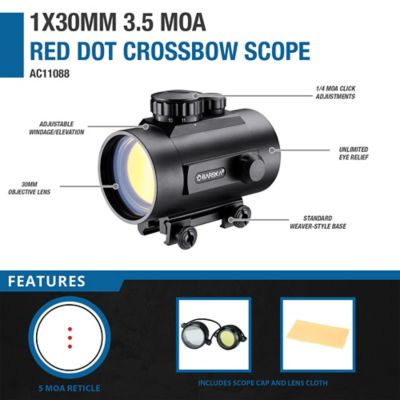 Image showing  1x 30mm Red Dot Scope with 3 Dot Crossbow Reticle, Black
