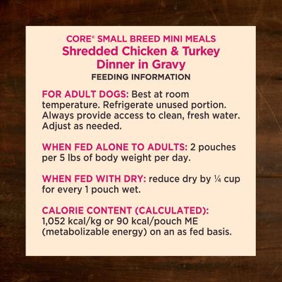 Image showing 6 th Wellness CORE Natural Grain Free Small Breed Mini Meals Wet Dog Food, Shredded Chicken & Turkey Dinner in Gravy, 3 oz. Pouch