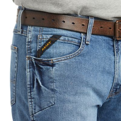 Image showing Ariat Men's Stretch Fit Low-Rise Rebar M4 Relaxed DuraStretch Basic Bootcut Work Jeans