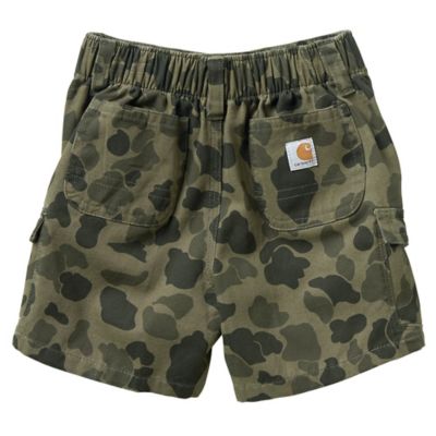 Image showing 1 th Carhartt Girls' Stretch Fit Washed Adjustable Waist Camo Shorts with Side Vents