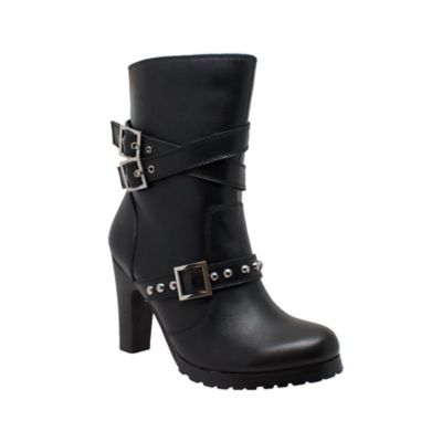 Ride Tecs Women's Full-Grain Leather Harness Biker Boots, 10 in., Black