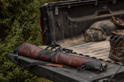 Image showing  52 in. Bison Leather Shotgun Case, Black Trim, Sherpa Lining