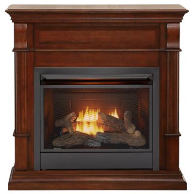 Duluth Forge Dual-Fuel Indoor Ventless Gas Fireplace with Mantel, 26,000 BTU, Remote, Auburn Cherry Finish