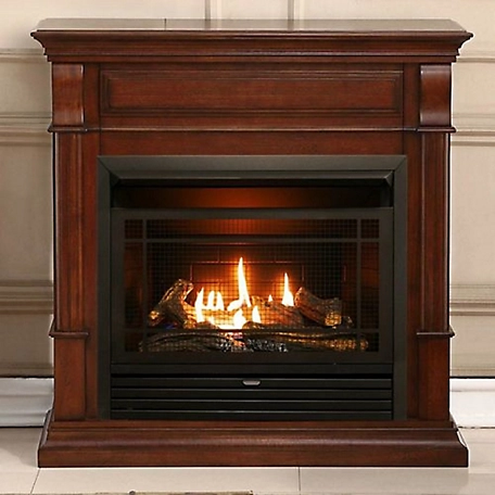 Duluth Forge 40 in. Dual-Fuel Ventless Gas Fireplace with Mantel, 26,000 BTU, Remote Control, Auburn Cherry