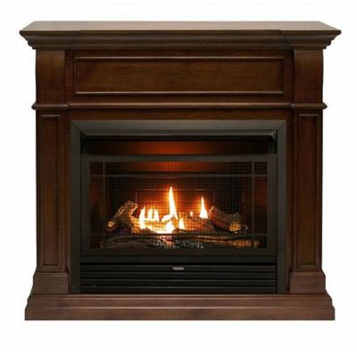 Duluth Forge 43.5 in. Dual-Fuel Ventless Gas Fireplace with Mantel, 26,000 BTU, Remote Control, Walnut