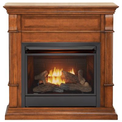 Duluth Forge 41.75 in. Dual-Fuel Ventless Gas Fireplace with Mantel, 26,000 BTU, T-Stat Control, Apple Spice