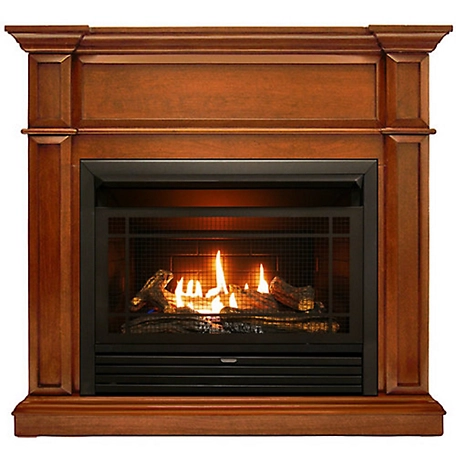Duluth Forge 41.75 in. Dual-Fuel Ventless Gas Fireplace with Mantel, 26,000 BTU, T-Stat Control, Apple Spice