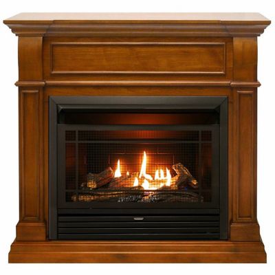 Duluth Forge 43.5 in. Dual-Fuel Ventless Gas Fireplace with Mantel, 26,000 BTU, T-Stat Control, Apple Spice