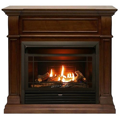 Duluth Forge 43.5 in. Dual-Fuel Ventless Gas Fireplace with Mantel, 26,000 BTU, T-Stat Control, Walnut