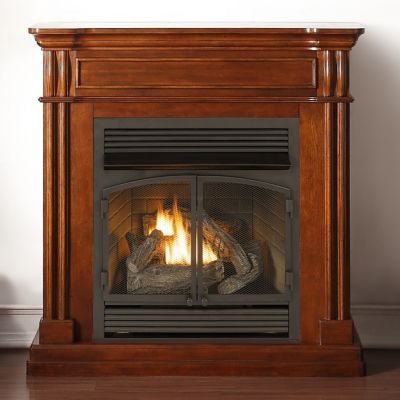 Duluth Forge 45 in. Dual-Fuel Ventless Gas Fireplace with Mantel, 32,000 BTU, Remote Control, Medium Golden Brown