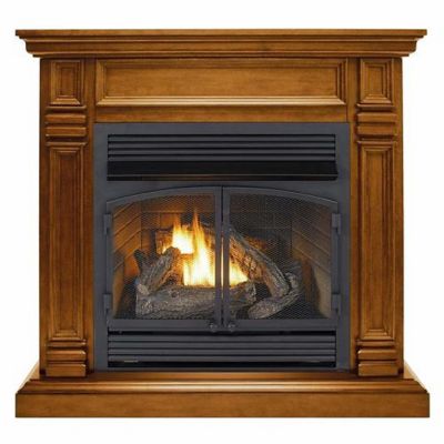 Duluth Forge 44 in. Dual-Fuel Ventless Gas Fireplace with Mantel, 32,000 BTU, Remote Control, Apple Spice, 170156