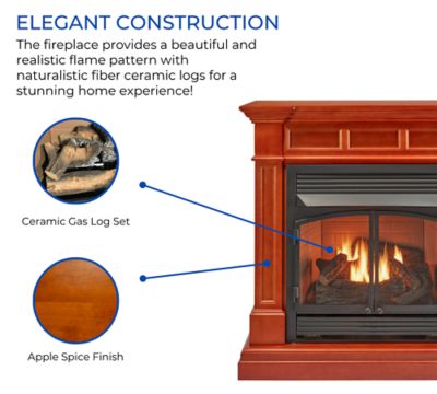 Image showing  Dual Fuel Ventless Gas Fireplace With Mantel - 32,000 BTU, Remote Control, Apple Spice Finish, DFS-400R-2AS