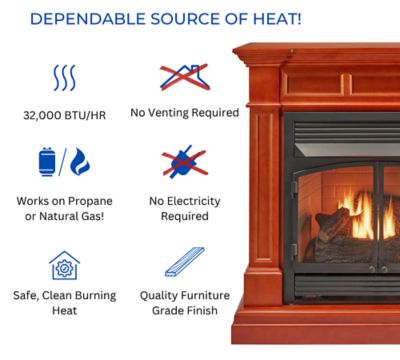 Image showing  Dual Fuel Ventless Gas Fireplace With Mantel - 32,000 BTU, Remote Control, Apple Spice Finish, DFS-400R-2AS