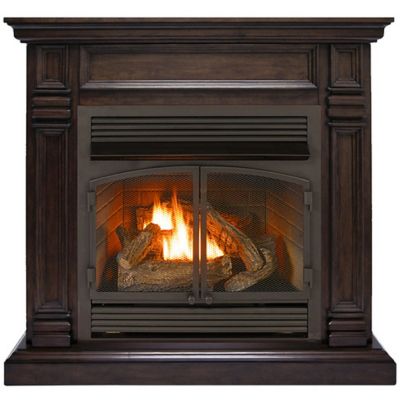 Duluth Forge 44 in. Dual-Fuel Ventless Gas Fireplace with Mantel, 32,000 BTU, Remote Control, Chocolate