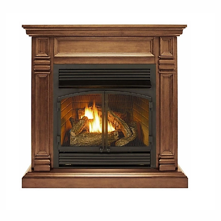 Duluth Forge 44 in. Dual-Fuel Ventless Gas Fireplace with Mantel, 32,000 BTU, Remote Control, Toasted Almond