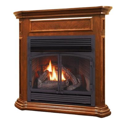 Duluth Forge 44 in. Dual-Fuel Ventless Gas Fireplace with Mantel, 32,000 BTU, Remote Control, Apple Spice, 179211