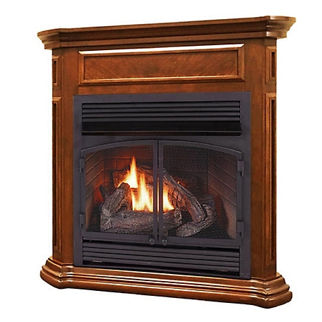 Duluth Forge 44 in. Dual-Fuel Ventless Gas Fireplace with Mantel, 32,000 BTU, Remote Control, Apple Spice, 179211