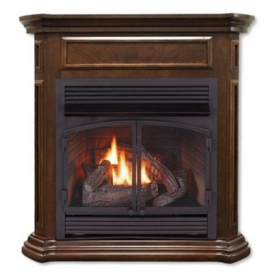 Duluth Forge 44 in. Dual-Fuel Ventless Gas Fireplace with Mantel, 32,000 BTU, Remote Control, Nutmeg