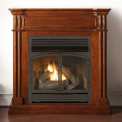 Duluth Forge 45 in. Dual-Fuel Ventless Gas Fireplace with Mantel, 32,000 BTU, T-Stat Control, Autumn Spice