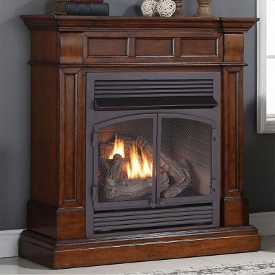 Image showing  44.25 in. Dual-Fuel Ventless Gas Fireplace with Mantel, 32,000 BTU, T-Stat. Control