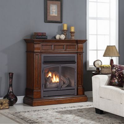 Image showing  44.25 in. Dual-Fuel Ventless Gas Fireplace with Mantel, 32,000 BTU, T-Stat. Control