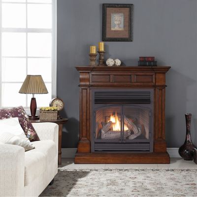 Image showing  44.25 in. Dual-Fuel Ventless Gas Fireplace with Mantel, 32,000 BTU, T-Stat. Control