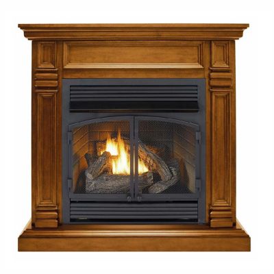 Duluth Forge 44 in. Dual-Fuel Ventless Gas Fireplace with Mantel, 32,000 BTU, T-Stat Control, Apple Spice