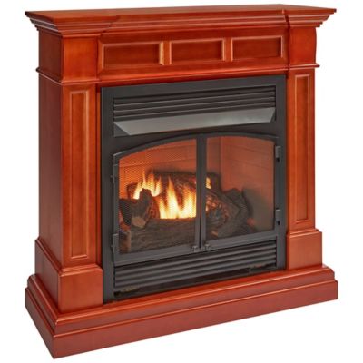 Image showing  Dual Fuel Ventless Gas Fireplace With Mantel - 32,000 BTU, T-Stat Control, Apple Spice Finish, DFS-400T-2AS