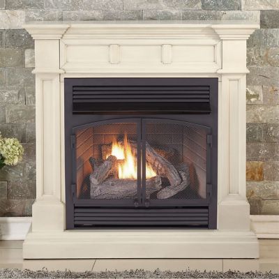 Duluth Forge Dual Fuel Ventless Gas Fireplace With Mantel, 32,000 BTU, T-Stat Control, Antique White, DFS-400T-2AW