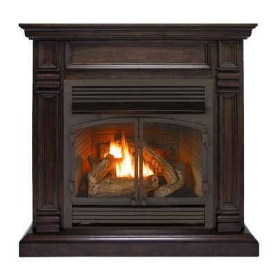 Duluth Forge 44 in. Dual-Fuel Ventless Gas Fireplace with Mantel, 32,000 BTU, T-Stat Control, Chocolate