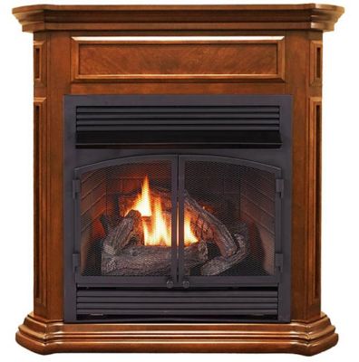 Duluth Forge Dual-Fuel Indoor Ventless Gas Fireplace with Mantel, 32,000 BTU, T-Stat Control, Apple Spice Finish