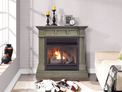 Image showing  Dual Fuel Ventless Gas Fireplace With Mantel - 32,000 BTU, Remote, Slate Gray, DFS-400R-2GR