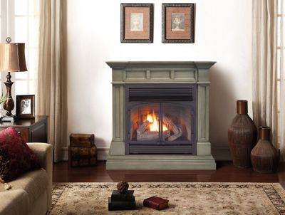 Image showing  Dual Fuel Ventless Gas Fireplace With Mantel - 32,000 BTU, Remote, Slate Gray, DFS-400R-2GR